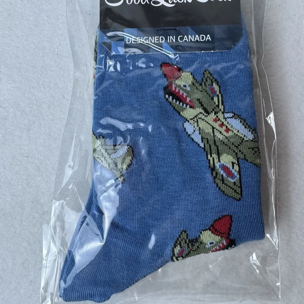 New Good Luck Fighter‎ Jet Socks Adult Shoe Size 5-9 Airplanes Crew Blue